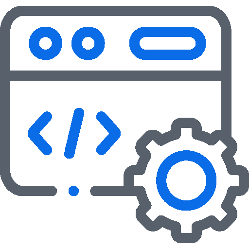 Illustration of a web development concept with code and a gear icon, representing Kiwi Code's website development services.