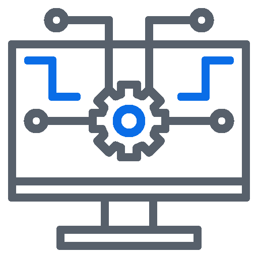 Illustration of software development with coding symbols and tools, representing Kiwi Code's custom software development services.